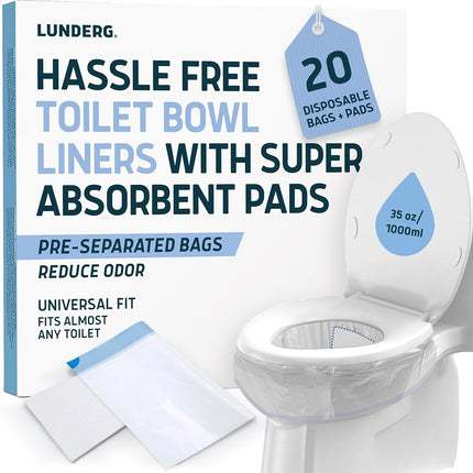 Lunderg Toilet Liners with Super Absorbent Pads - 