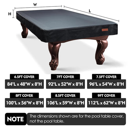 K-Musculo Pool Table Cover, Heavy Duty Leatherette Billiard Table Cover, Waterproof and Tearproof, 7/8/9 Foot Fitted(Black, 8FT)