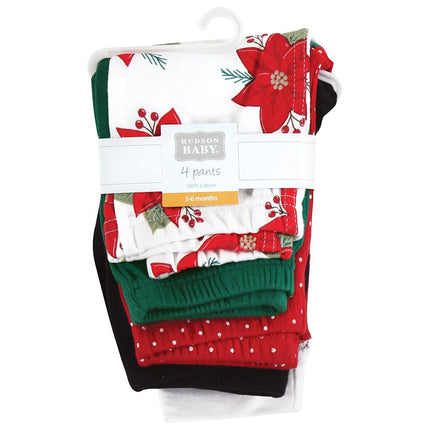 Hudson Baby Baby Girls' Cotton Pants and Leggings, Poinsettia, 4T