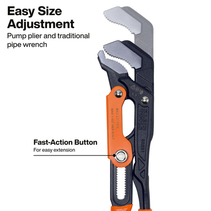 Klein Tools 68231 Pipe Wrench, S-Jaw Quick Adjust Plumber, Fits up to 2" Round Pipe and 1.5", 17" Hex Nuts