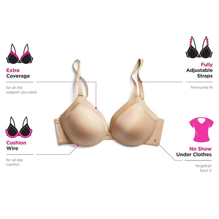 Maidenform Women's Cushioned Underwire, Comfort Devotion T-Shirt Bras, Full Coverage, Convertible Straps, Opaque, Sandshell, 34B