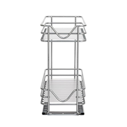 Household Essentials Glidez Powder-Coated Steel Pull-Out/Slide-Out Storage Organizer with Plastic Liners for Spice Rack Use - 2 -Tier Design - Fits Standard Size Cabinet or Shelf, Brushed Silver