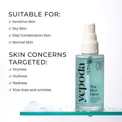 Yepoda The Mist Have, Hyaluronic Acid Facial Spray Moisture Body Spray for Face and Body, Lightweight Facial Care, Facial Toner, Korean Cosmetics (50 ml)