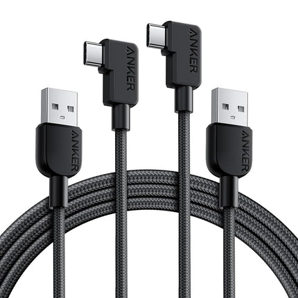 Anker USB C Charging Cable with Angled Plug, 180 cm x 2, USB A to 90 Degree USB C Robust Braided Cable, Right Angle, Compatible with iPhone 16/15, Galaxy Note 10/S10, Huawei, LG, Smartphone (USB 2.0)
