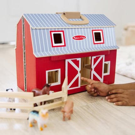 Melissa & Doug Fold and Go Wooden Barn With 7 Animal Play Figures Farm Animals Barn Toy, Portable Toys, Farm Toys For Kids And Toddlers Ages 3+
