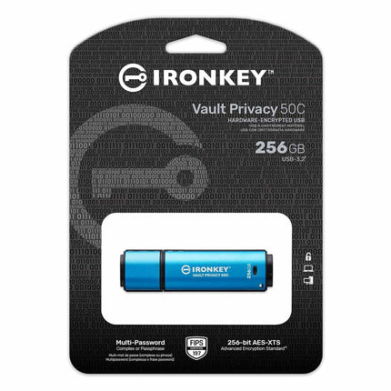 Kingston IronKey Vault Privacy 50 Disque USB Type-C certifié FIPS 197 et chiffré XTS-AES 256 bits pour la protection des données - IKVP50C/256 Go