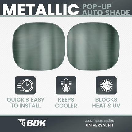 BDK 2PC Metallic Charcoal Gray Car Window Sun Shade Auto Shade for Windshield Visor, Block UV Reflect Heat to Keep Your Car SUV Truck, 31.75" x 28.75"