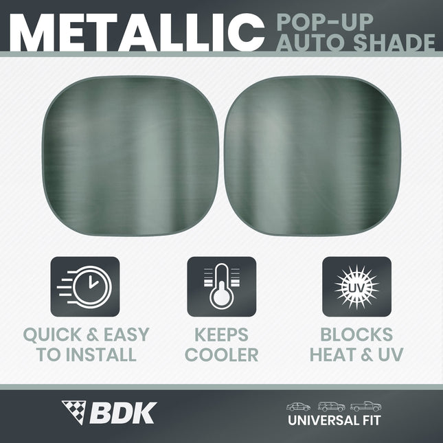 BDK 2PC Metallic Charcoal Gray Car Window Sun Shade Auto Shade for Windshield Visor, Block UV Reflect Heat to Keep Your Car SUV Truck, 31.75" x 28.75"
