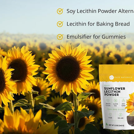 Kate Naturals Sunflower Lecithin Powder for Baking Bread, Gummies, Cooking. Substitute for Soy Lecithin Powder (12oz, Non-GMO)