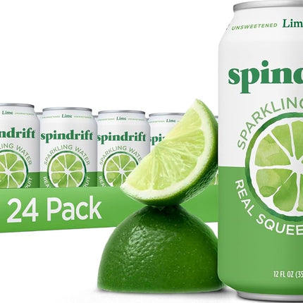 Spindrift Sparkling Water, Lime Flavored, Made with Real Squeezed Fruit, 12 Fl Oz Cans, Pack of 24 (Only 4 Calories per Can)