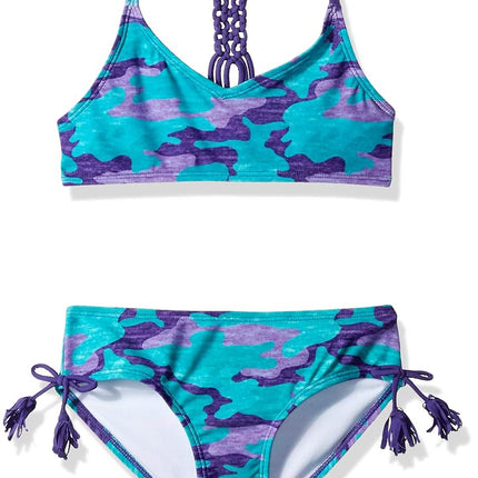 Kanu Surf Girls' Willow V-Neck Bikini Beach Sport 2-Piece Swimsuit, Erin Purple Camo, 12
