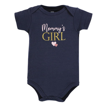 Hudson Baby Baby Cotton Bodysuits, Girl Mommy Pink Navy, 3-6 Months