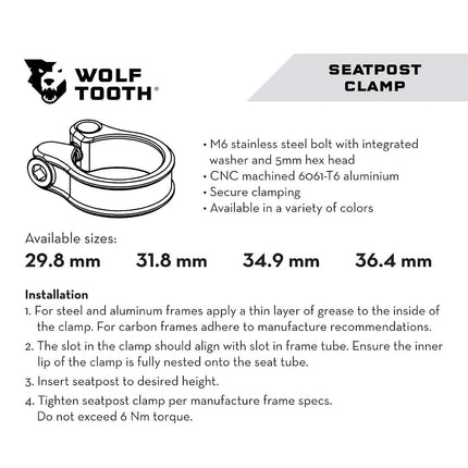 Wolf Tooth | Seatpost Clamp 31.8mm | Black | Customisable Bike Accessories and Components Precision Engineered