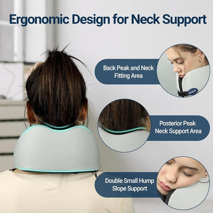 Season Guard Travel Head Support Neck Pillow, Cervical Spine Support Pillows for Flight Headrest Sleep, Cozy Soft Airplane Car Office Rest Adult Kids, A01 Wide Strape with Breathable Cover, Light Grey