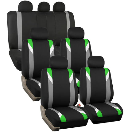 FH GROUP FH-FB033217 Three Row- Premium Modernistic Seat Covers Green/Black- Fit Most Car, Truck, Suv, or Van