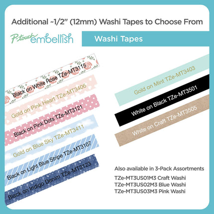 Brother P-touch Embellish Black Print on Matte White Tape TZEM231S – ~½” Wide x 13.1’ Long for use with P-touch Embellish Ribbon & Tape Printer, TZE-M231S