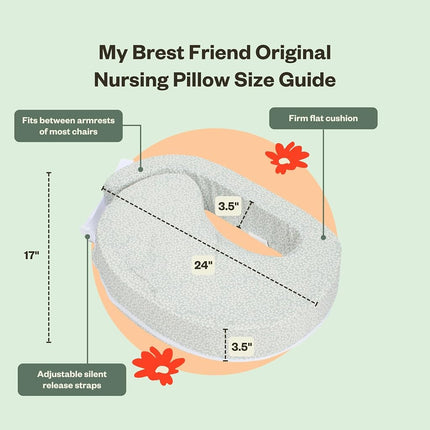 My Brest Friend Basic Nursing Pillow Ergonomic Design Essential Breastfeeding Pillow Support for Mom & Baby, Adjustable Strap & Slipcover, Flowery Meadow