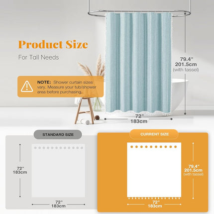 BTTN 72x78 Long Boho Farmhouse Linen Heavy Duty Shower Curtain, Fog Blue