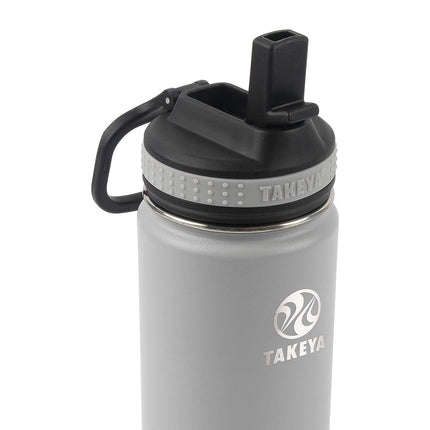 Takeya Actives Kids 16 oz Vacuum Insulated Stainless Steel Water Bottle with Straw Lid, Platinum/Onyx