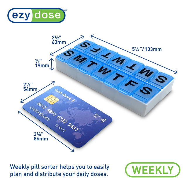 Ezy Dose Weekly (14-Day) Pill Organizer, Vitamin and Medicine Box, Large Compartments, Assorted Colors