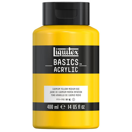Pintura Acrílica Liquitex BASICS, Botella de 400ml (13.5-oz), Tono Amarillo Cadmio Medio