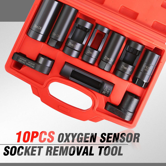 DNA MOTORING 10pcs Professional Oxygen Sensor Socket Removal Tool Set Oxygen Sensor Wrench Removal Tool Oil Pressure Sensor Socket Universal O2 Sensor Wrench Kit for Automotive Repair, TOOLS-00776