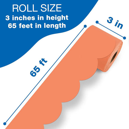 Carson Dellosa 65Ft of Orange Bulletin Board Borders, 1 Roll of Scalloped Trim for Rolling Whiteboard, Cork and Posterboard, Party, Halloween, Office Decorations, and Classroom Decor