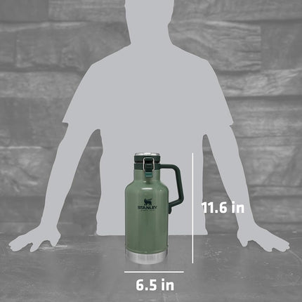 STANLEY Classic Vacuum Growler, 64 oz Capacity, Stainless Steel, Hammertone Green (10-01941-063)
