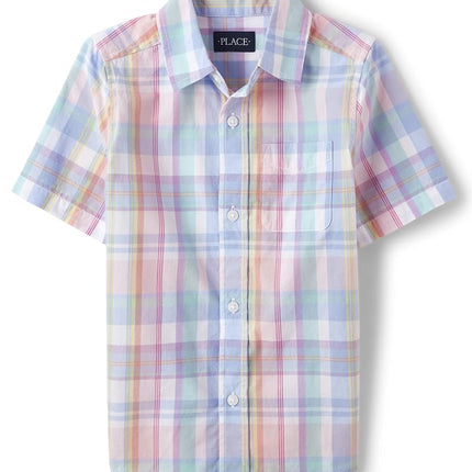 Camisa abotonada de manga corta para niños y bebés The Children's Place, a cuadros Rose Pottery, talla M