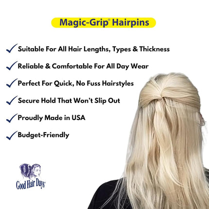 Good Hair Days Hair Pins - Plastic, U-shaped Magic Grip Hairpins, Strong Durable Pins For Fine, Thick & Long Hair, Hair Styling Accessories, Set of 20 (Black)