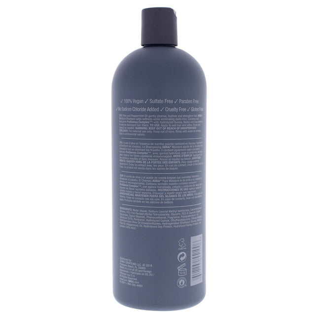 ABBA Moisture Shampoo - Color-Safe - Hydrates And Strengthens Hair - Eliminates Static Frizz And Softens Tresses - Helps Moisturize Dry, Damaged And Brittle Hair - 32 Fl Oz/946 Ml