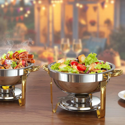Réchauds de Buffet, Lot de 4 Réchauds Ronds de 4,7 L [Couleurs Or et Argent Élégantes] Serveurs et Chauffe-plats en Acier Inoxydable pour Traiteur Événements Fêtes Dîners avec Kit Complet