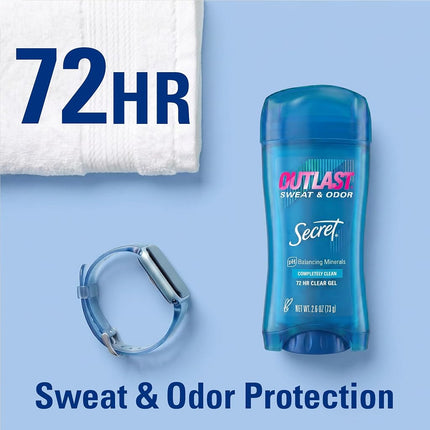 Desodorante y Antitranspirante en Gel Transparente Secret Outlast, Completamente Limpio - 2.6 oz cada uno, Paquete de 2
