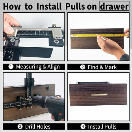 King&Charles Cabinet Hardware Jig, Aluminum Alloy Cabinet Handle Jig with Point Wood Drils Bits, Cabinet Jig for Handles and Pulls on Drawers/Cabinets, Cabinet Hardware Template Tool Perfect Set.