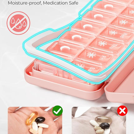 Zoksi Am Pm Pill Organizer 7 Day, Weekly Pill Box 2 Times a Day, Medicine Pill Organizer with Separate Compartment, Travel Pill Case Dispenser Portable for Vitamins, Fish Oils, Medicines(Pink)