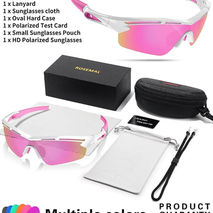 Polarized Sports Sunglasses for Men Women Youth Baseball Cycling Running Driving Fishing Tennis Golf TAC UV400 TR90, White/pink, One Size