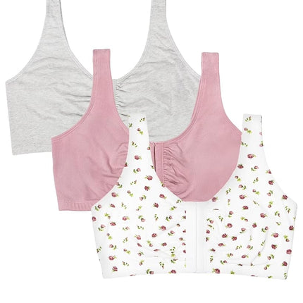 Fruit of the Loom Women's Opaque Sports Bra, Dancing Rosebuds/Purple/Grey, 46