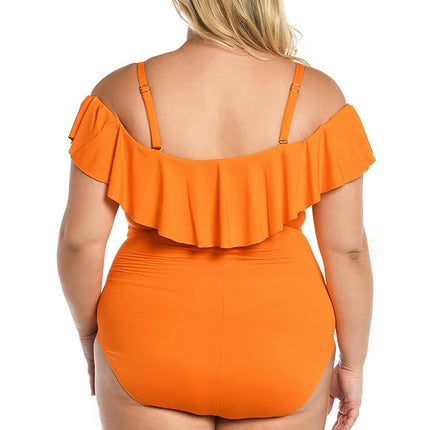 Maillot de bain une pièce à volants épaules dénudées La Blanca Island Goddess pour femme, mandarine, 22 Plus