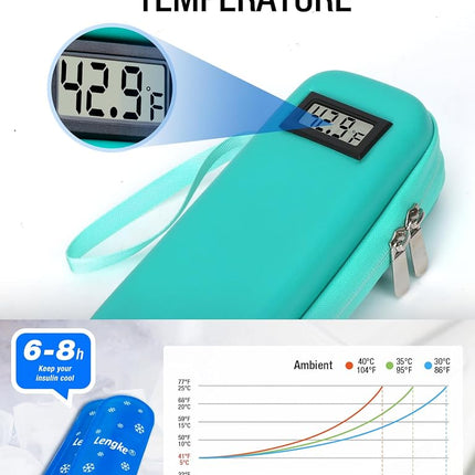LengKe EVA Glp1 Travel Case TSA Approved for Mounjaro Injector Pens, 2 TSA Approved Ice Pack, Real-Time Temperature Display, Medication Cooler for Travel & Daily Use