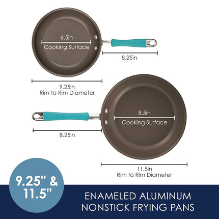 Rachael Ray Set de sartenes antiadherentes de esmalte duro - 23 cm y 28 cm, aptas para lavavajillas, azul