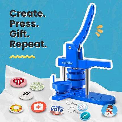 Badge Maker Machine 25+32+58mm (1+1.25+2.25 Inch) Button Maker - Multiple Size Moulds, 500 Badge Buttons, 15 Fridge Magnets, 15 Bottle Openers, 15 Keychains, Cutters, and 500+ Designs for DIY Crafts