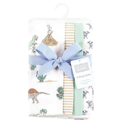 Paños para eructar de franela de algodón Hudson Baby para bebé unisex, paquete de 4, Mundo Dino Niño, Talla única