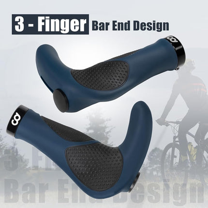 CyclingDeal Mountain Bike Grips Bicycle Handlebar Grips - Ergonomic Bike Grips Anti-Slip Design for MTB Grips - Soft Gel Bike Handlebar Grips - Quality Bike Handle Grips with Bike Bar Ends -Navy Blue