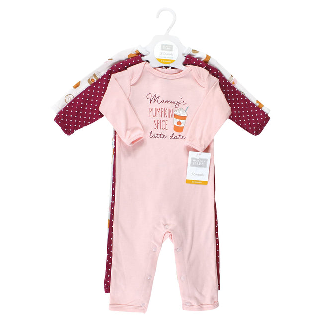 Hudson Baby baby-girls Cotton Coveralls, Pumpkin Spice Date, 0-3 Months