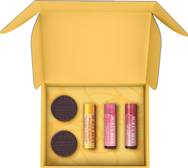 Burt's Bees Set de Cuidado Labial - Bálsamos y Tintes Labiales en Red Dahlia e Hibiscus, Mascarilla y Exfoliante Labial