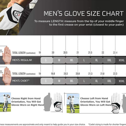 FINGER TEN Golf Gloves Men Left Hand Right Leather 5 Pack, Mens Golf Glove All Weather Grip, Fit Size Small Medium ML Large XL (White(Men Gloves), X-Large(Worn On Left Hand))