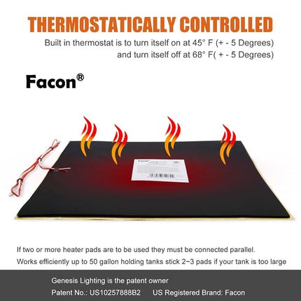 Facon 12" x 18"12V RV Tank Heater Pad with Thermostat - 2Pack, Prevents Freezing for 50 Gallons Fresh/Grey/Black Holding Water Tanks, QAI Certified