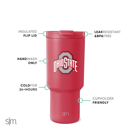 Simple Modern Officially Licensed Collegiate Ohio State Buckeys 30 oz Tumbler with Flip Lid and Straws | Insulated Cup Stainless Steel | Gifts for Men Women | Trek Collection | Ohio State University
