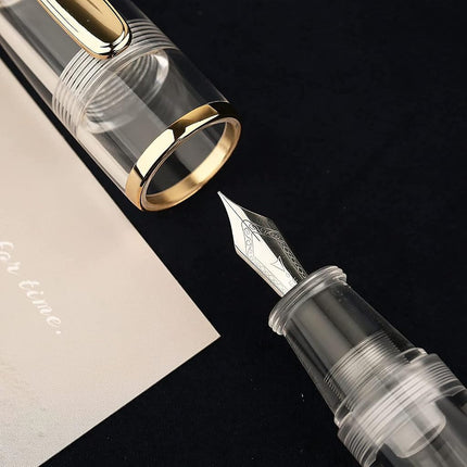 Majohn Q1 Mini Fountain Pen Medium Nib Transparent Eyedropper Filling, Short Resin Pocket Pen Large Capacity