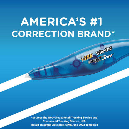 Cinta correctora Bic Wite-Out Brand Exact Liner, 6 metros, paquete de 4 cintas correctoras blancas, cinta resistente a roturas rápida, limpia y fácil de usar para oficina o escuela